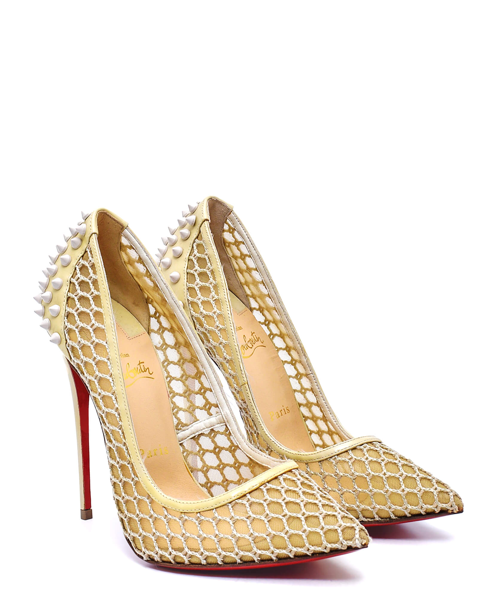 Christian Louboutin- Cream Mesh&Spike Embellished Pumps / 39,5